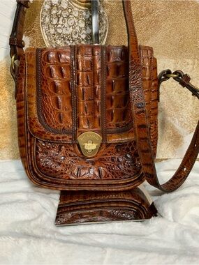 Brahmin Cognac Croc-Embossed Leather Crossbody